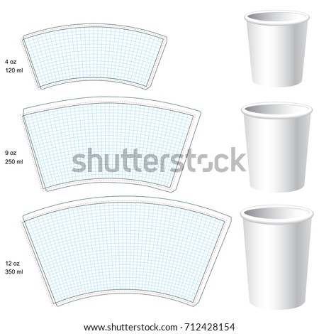 Paper cup vector blank templates. 3 sizes.