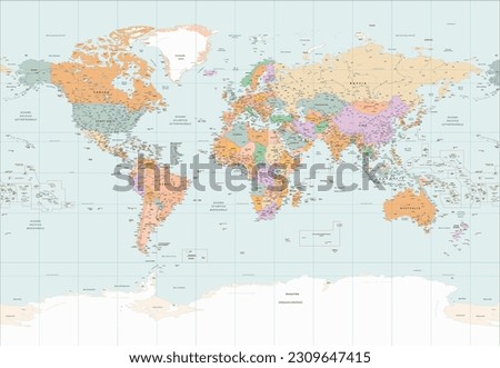 Detailed political world map Italian language Miller projection