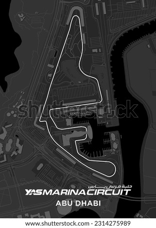 Formula one racing track map Yas Marina Circuit in Abu Dhabi UAE, United Arab Emirates