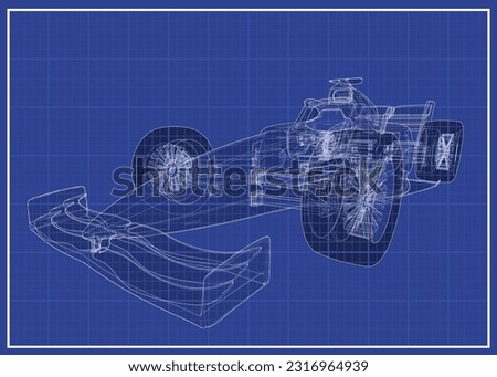 Racing car blueprint. 3D illustration. Wire-frame or outline style, 3D file from annabellecomstock sketchfab