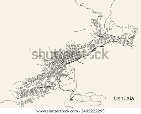 City road map of  Ushuaia, Tierra del Fuego Province, Argentina