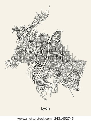 Vector city road map of Lyon, France
