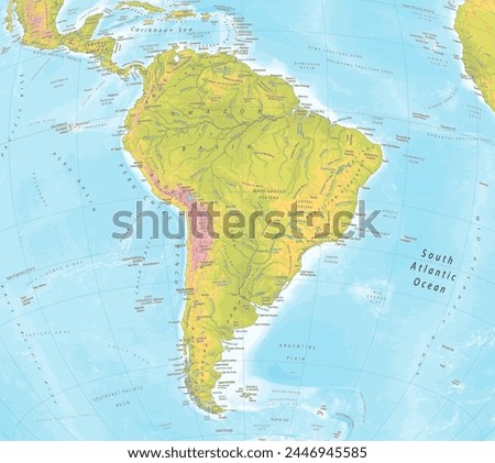 Detailed physical map of South America