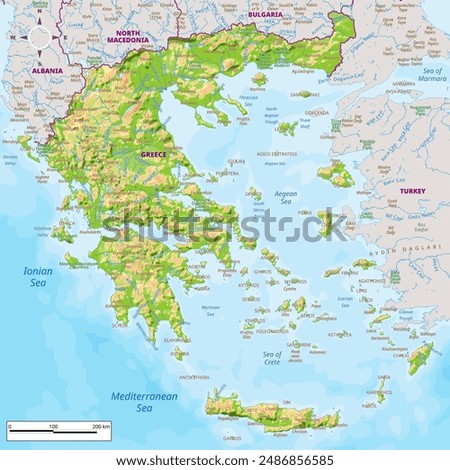 Detailed physical map of Greece