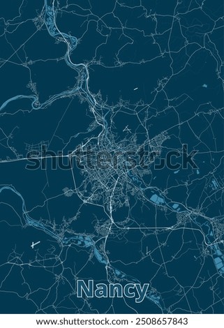 Nancy, France blueprint map poster art