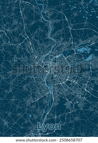 Lyon, France blueprint map poster art