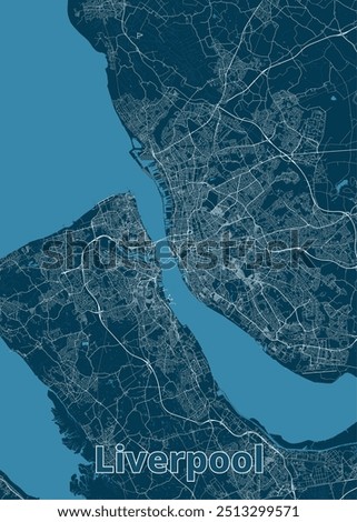 Liverpool, United Kingdom artistic blueprint map poster