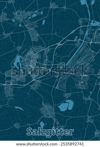 Map of Salzgitter, Germany, rendered in a minimalist style. The map features a dark blue background with white lines representing roads and streets.