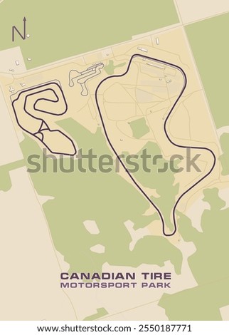 The image depicts a detailed map of the Canadian Tire Motorsport Park, a race track located in Ontario, Canada.