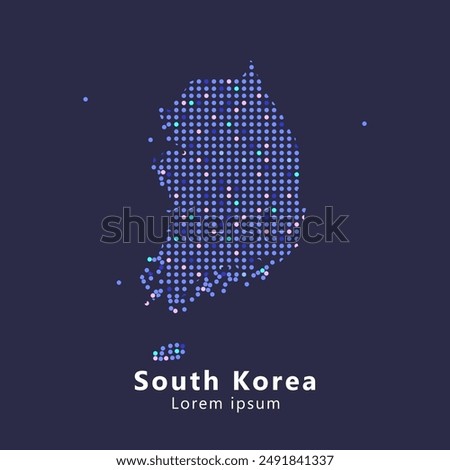 Creative style vector map of South Korea. Simple dotted art South Korea map abstract vector illustration isolated on dark background - EPS 10