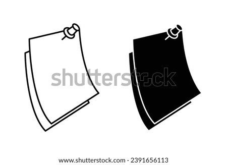 Note paper with pushbutton vector icon set. vector illustration