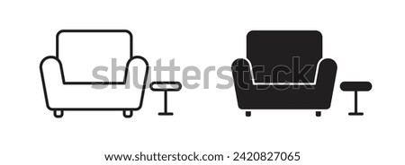 Airport lounge  sofa vector icon set. couch or armchair symbol.