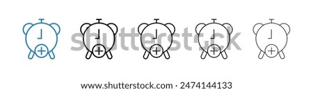 Clock Plus Icon Set. Additional Time Vector Symbol.