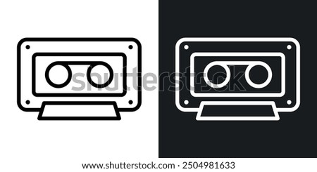 Cassette tape vector icon set black and white filled and outlined style.