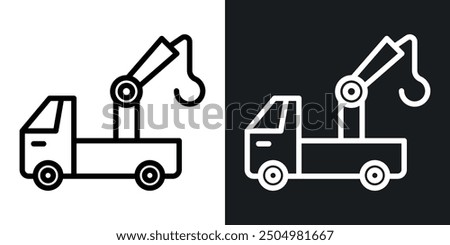 Car crane vector icon set black and white filled and outlined style.