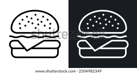 Cheese burger vector icon set black and white filled and outlined style.