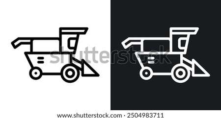 Combine harvester vector icon set black and white filled and outlined style.