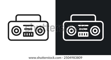 Boombox vector icon set black and white filled and outlined style.