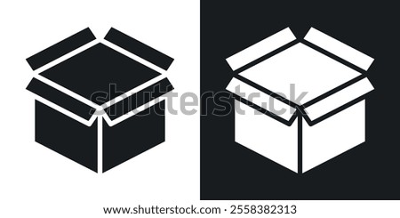 Box opened icons in solid black and white colors