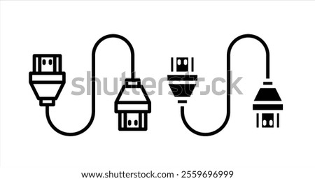 HDMI cable Icon collection in filled and stroke style.