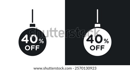 Christmas ball with 40 off discount icons in flat syle