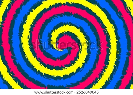 Bright spiral. Background image.
The bright rainbow spiral consists of four colors: dark blue, yellow, dark pink and blue.