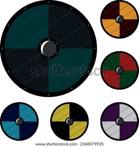 Set of multicolored round shield icons, quarter-painted