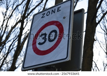 Similar – Image, Stock Photo Traffic sign 30 zone. Speed limit.