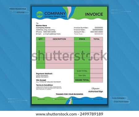 Print ready editable Invoice template vector design for your Businesses.