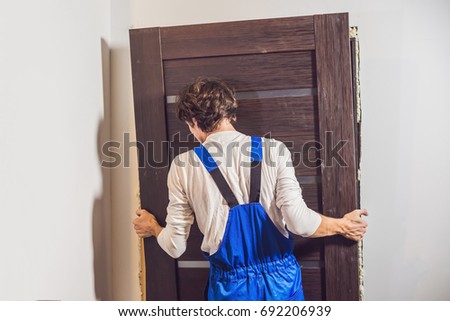 Similar – Image, Stock Photo young handyman installing wooden floor