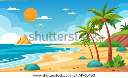 Summer beach scene banner design background