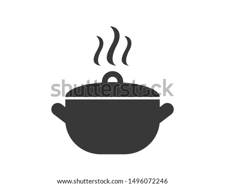 Pan icon. Pot icon. Cooking in pot . Cook icon.  Soup pot icon. 