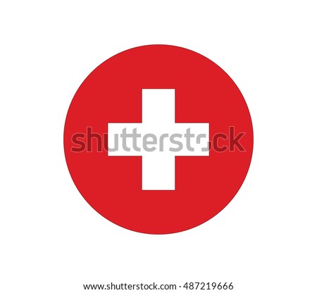 Red cross icon. Swiss flag vector icon