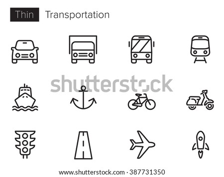 Transport vector icons set Thin line outline