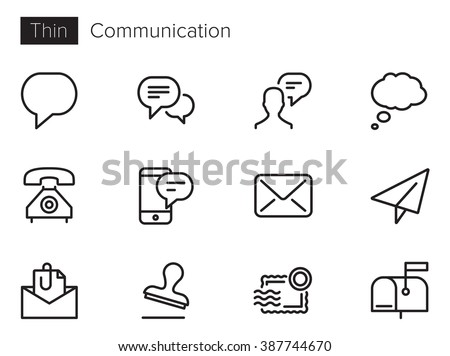 Communication vector icons set Thin line outline