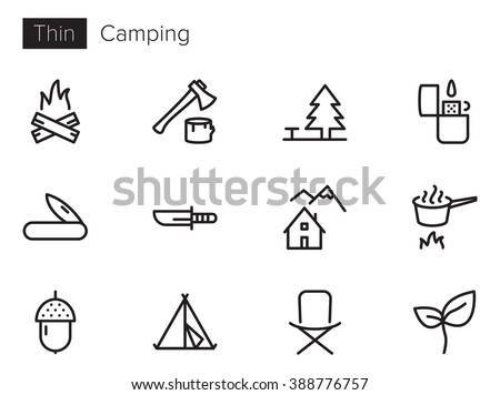 Camping vector icons set Thin line outline