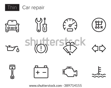 Car repair and service Vector icons set Thin line outline