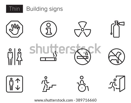 Building signs Vector icons set Thin line outline