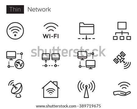 Network Vector icon set Thin line outline