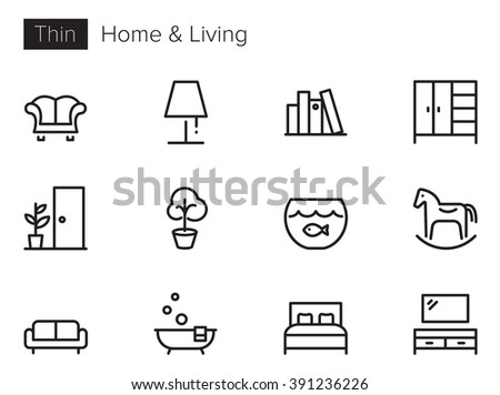 Home and Living Vector icons set Thin line outline