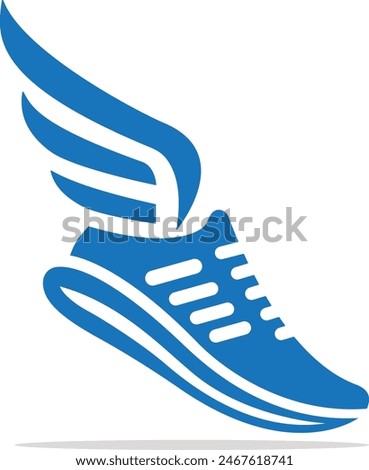 a blue shoe with wing logo