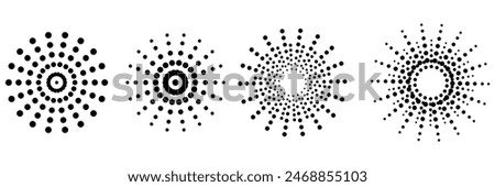 Radial circle lines. Circular radiating lines geometric element. Sun star rays symbol. Abstract geometric shapes. Design element. Vector illustration isolated on white background. EPS 10