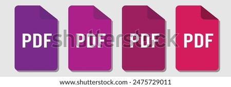 collection of pdf icons | pdf icon sheet | black, white and red pdf and paper symbols with different corners. Vector Illustration.	