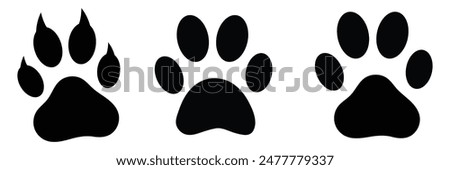  Dog paw print set. Paw icon collection on white background . Vector illustration.
