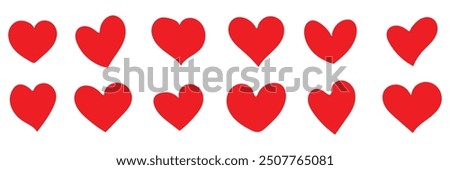  Heart, love, romance or valentine's day red heart. Heart vector icons. Artistic red heart love symbols isolated editable vector illustration.