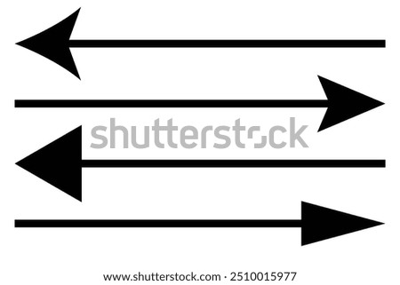 Horizontal dual sided long straight arrow signs. Black, red, stock pointer, direction, position symbol and double arrow icon isolated on white background. Vector graphic illustration.