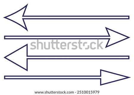 Horizontal dual sided long straight arrow signs. Black, red, stock pointer, direction, position symbol and double arrow icon isolated on white background. Vector graphic illustration.