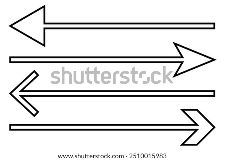 Horizontal dual sided long straight arrow signs. Black, red, stock pointer, direction, position symbol and double arrow icon isolated on white background. Vector graphic illustration.