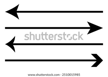 Horizontal dual sided long straight arrow signs. Black, red, stock pointer, direction, position symbol and double arrow icon isolated on white background. Vector graphic illustration.