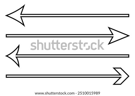 Horizontal dual sided long straight arrow signs. Black, red, stock pointer, direction, position symbol and double arrow icon isolated on white background. Vector graphic illustration.